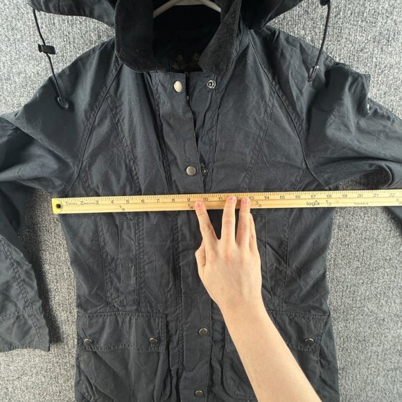 Barbour Retail Beadnell Jacket Waxed Women Full Zip Blue Hooded Size US 4 Adult - Picture 7 of 16
